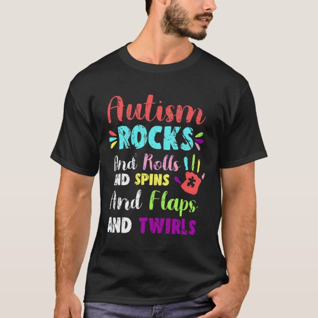T-shirt Amusants Autisme Roches Rouleaux Fils Flaps &amp T (Devant)