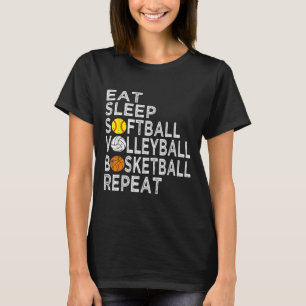 T-shirt Amusants Mangez Sleep Softball Volleyball Basketba