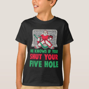 T-shirt Amusants Noël Père Noël gardien de but de hockey s