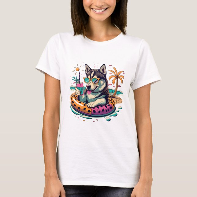 T-shirt Amusement d'été avec un Cool Husky Dog mignon en p (Devant)