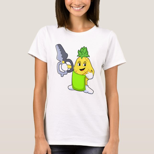 T-shirt Ananas comme coiffeur avec ciseaux et razor (Devant)
