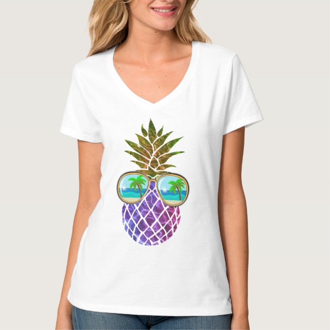 T-shirt Ananas rose pourpre tropical (Devant)