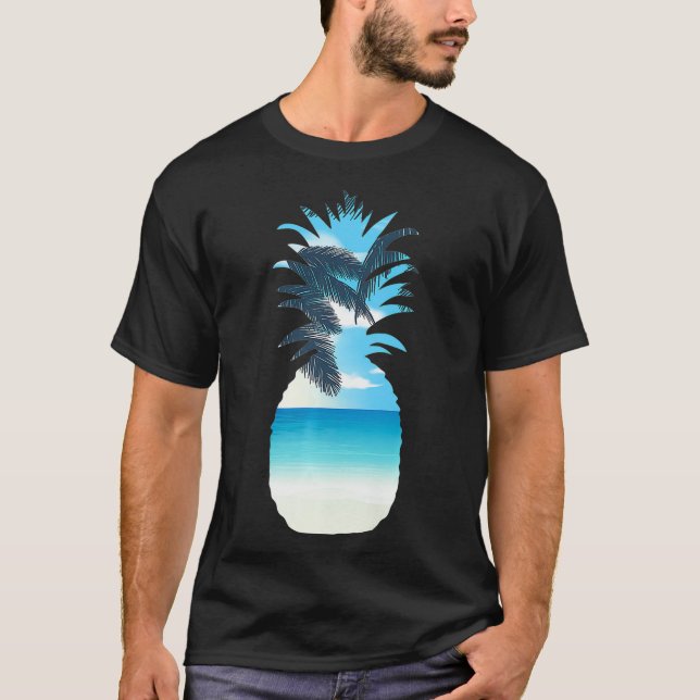 T-shirt Ananas Sur Une Plage Cool Fruit tropical Poche (Devant)