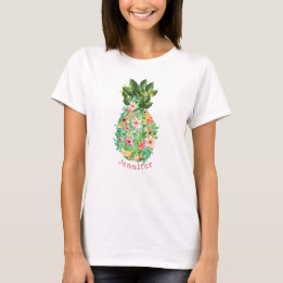 T-shirt Ananas Tropical Floral Personnalisé Nom d'Île