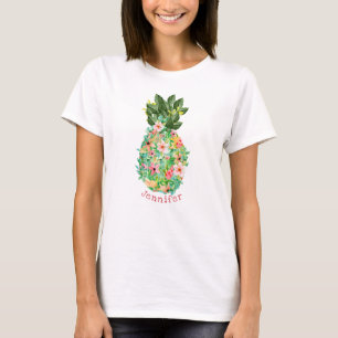 T-shirt Ananas Tropical Floral Personnalisé Nom d'Île