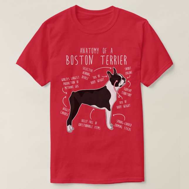 T-shirt Anatomie du chien de Boston Terrier (Design devant)