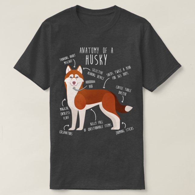 T-shirt Anatomie du chien roumain Husky de Sibérie (Design devant)