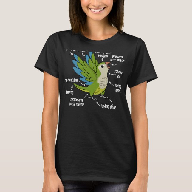 T-shirt Anatomie du perroquet I Verte Moine Parakeet Quake (Devant)