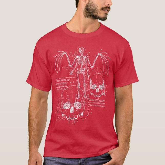 T-shirt Anatomie d'un crâne de vampire avec les doigts Bat (Devant)