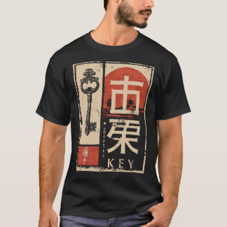 T-shirt Ancien Clé Japonaise Rouge Soleil Symbolique Art
