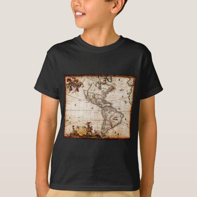 T-shirt Ancienne carte du continent américain (Devant)