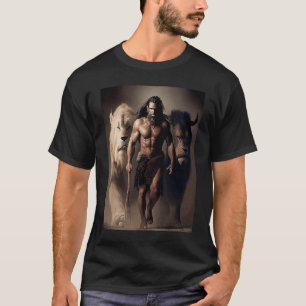 T-shirt Ancienne chasse Pack Famille Homme et Lions avec