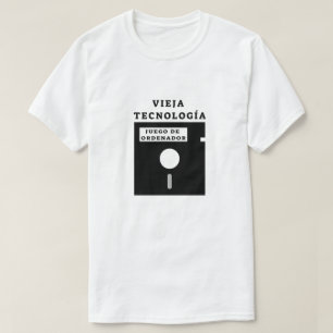 T-shirt ancienne disquette et texte espagnol: vieja tecnol