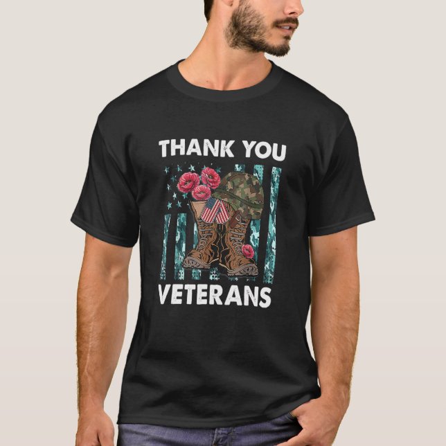 T-shirt Anciens Combattants Merci Botte de combat Fleurs A (Devant)