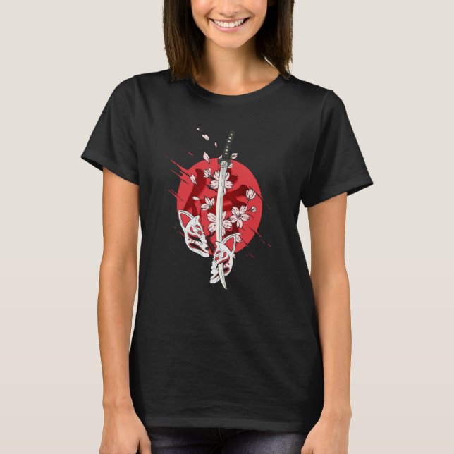 T-shirt Ancient Japanese Samurai Katana Sword Cherry Bloss (Devant)