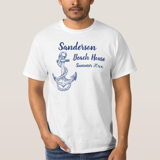 T-shirt Ancre Bleue de la marine nautique Monogramme (Devant)
