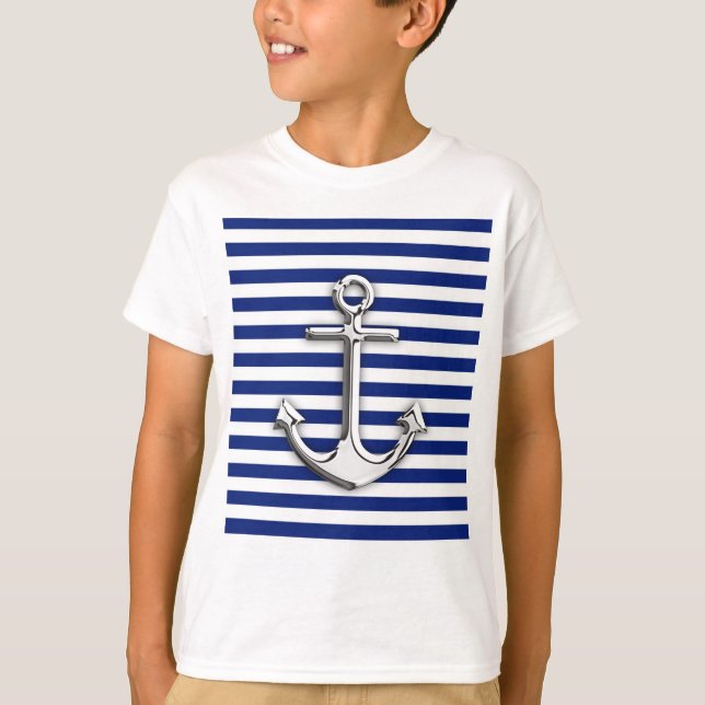 T-shirt Ancre de chrome sur des rayures de marine (Devant)