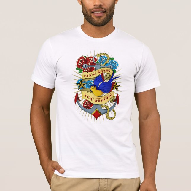 T-shirt Ancre, hirondelle et roses (Devant)