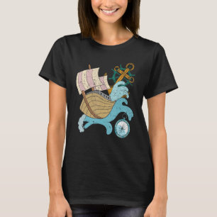 T-shirt Ancre Marin Vagues Boussole Voile Bateau Capitaine
