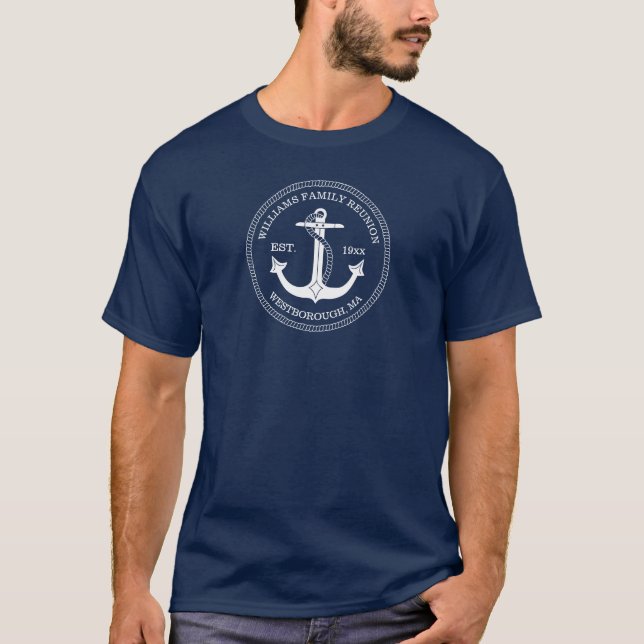 T-shirt Ancre nautique blanche Reunion familiale Monogramm (Devant)