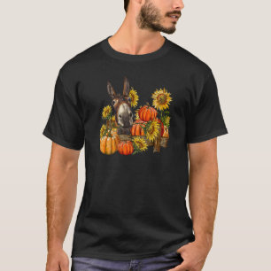 T-shirt Âne Avec Fleurs De Soleil Et Citrouille Automne Au