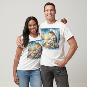 T-shirt Ange de Noël avec agneau en paix en hiver