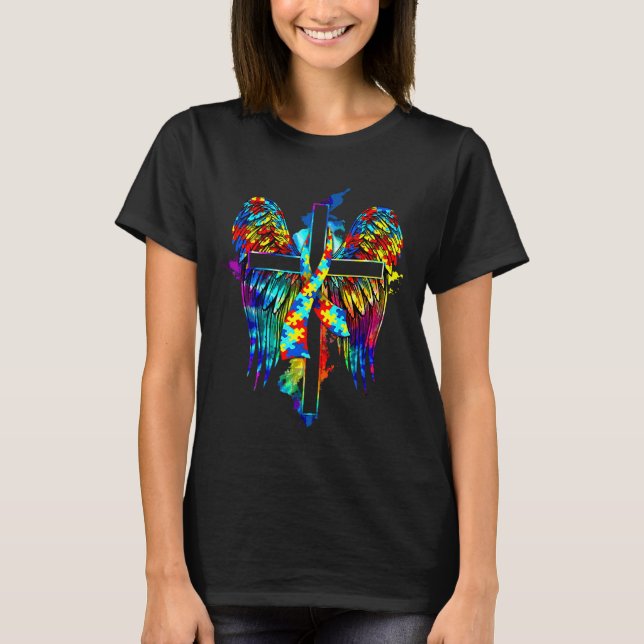 T-shirt Angel Sensibilisation sur l'autisme Croix Ailes Cr (Devant)