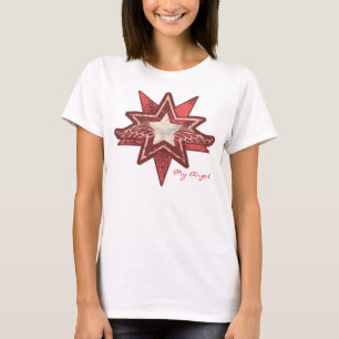 T-shirt Angel star ajouter votre photo dames rouge & blanc
