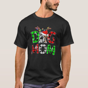 T-shirt Anglais Bulldog Chien Maman Buffalo Plaid Xmas Rei
