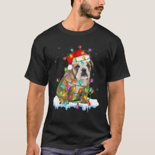 T-shirt Anglais Bulldog Christmas Lights Père Noël Amoureu