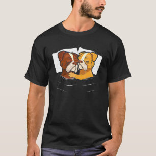 T-shirt Anglais Bulldog Valentines Couples de la Journée A