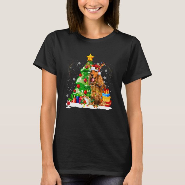 T-shirt Anglais Cocker Spaniel Reindeer lumières de Noël D (Devant)