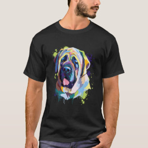 T-shirt Anglais Mastiff Chien Visage Aquarelle Couleur Pla