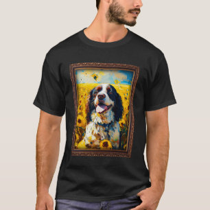 T-shirt Anglais Springer Spaniel Peinture Tournesol Fleur