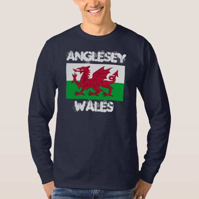 T-shirt Anglesey, Pays de Galles avec drapeau gallois (Devant)