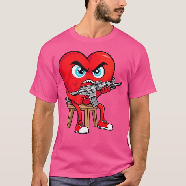 T-shirt Angry Heart Anti Valentine Gun Happy Valenitne (Devant)