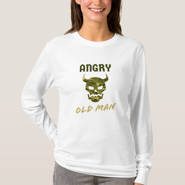 T-shirt Angry Old Man Camouflage Mens crâne (Devant)