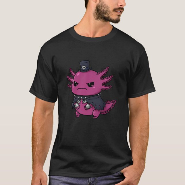T-shirt Angry Pink Axolotl Gothic Kawaii Skull Hat Creatur (Devant)