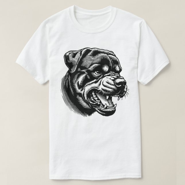 T-shirt angry Rottweiler dog face- line art (Design devant)