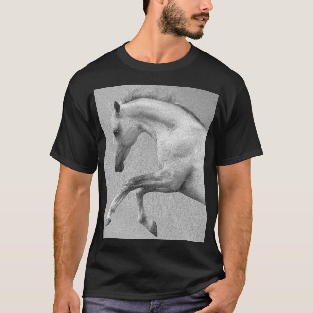 T-shirt Animal Curvet Cheval Modèle Mens Noir Moderne (Devant)