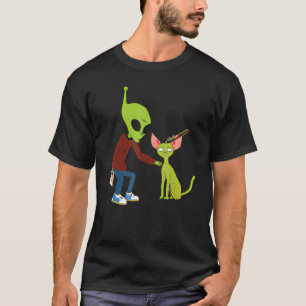 T-shirt Animal de compagnie alien mignon caressant un chat
