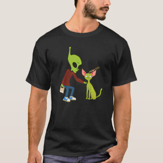 T-shirt Animal de compagnie alien mignon caressant un chat
