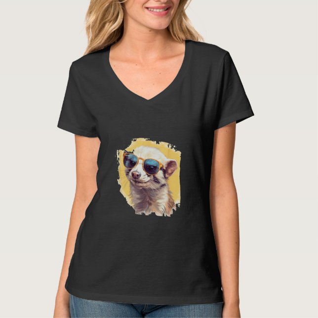 T-shirt Animals Graphic  Ferret Wearing Sunglasses 2 (Devant)