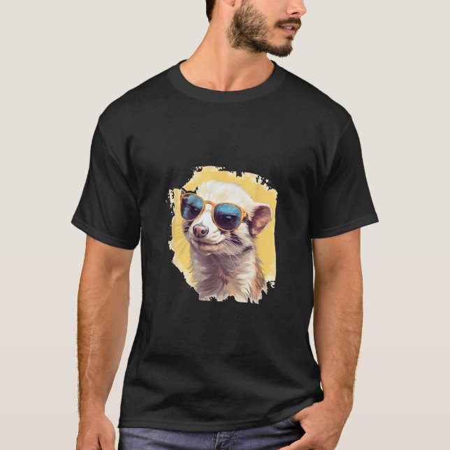 T-shirt Animals Graphic  Ferret Wearing Sunglasses 2 (Devant)