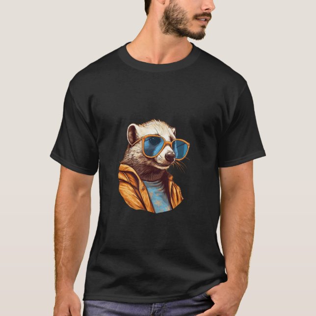 T-shirt Animals Graphic  Ferret Wearing Sunglasses 3 (Devant)