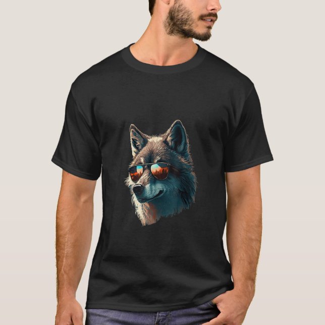 T-shirt Animals Graphic  Wolf Wearing Sunglasses 4 (Devant)