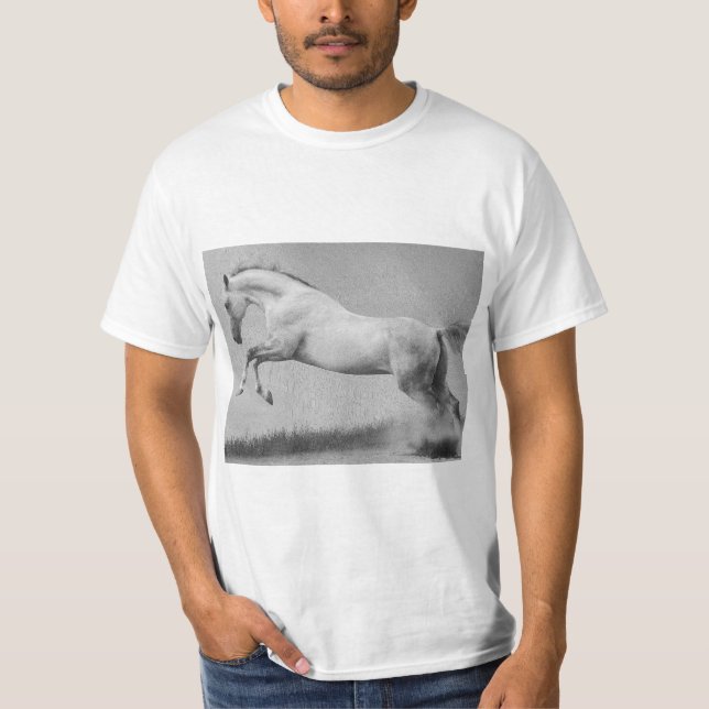 T-shirt Animaux Courbe Cheval Modèles Mens Blanc moderne (Devant)