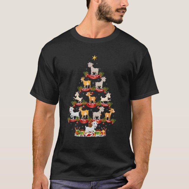 T-shirt Animaux de chèvre Noël Arbre d'éclairage Chèvre Ar (Devant)