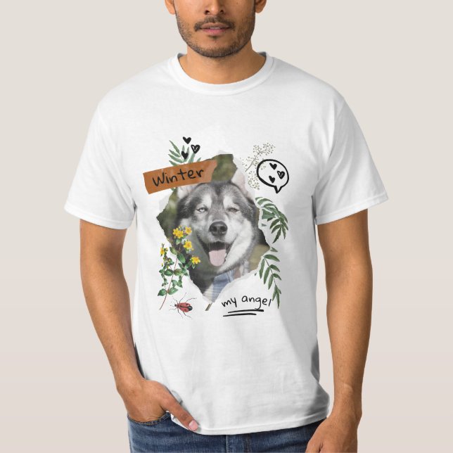 T-shirt Animaux de compagnie et fleurs collage évolutif cu (Devant)
