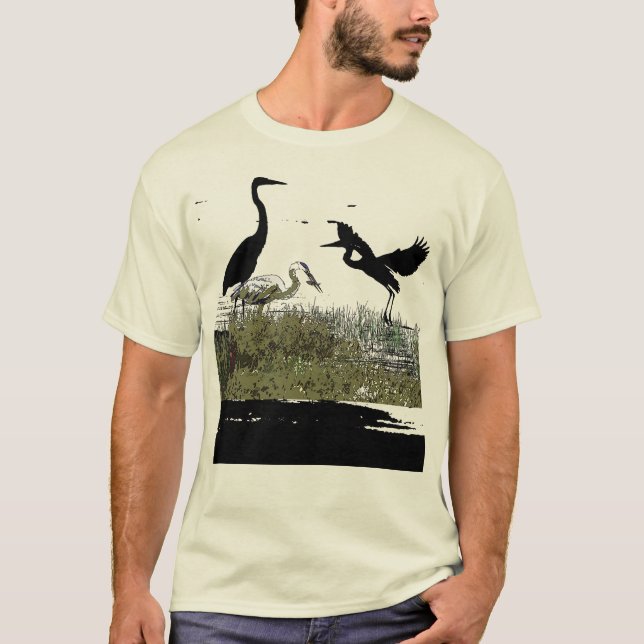 T-shirt Animaux de faune d'oiseau de héron de grand bleu (Devant)